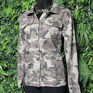 SANCTUARY Top Women Small Green Military Utility Blouse Button Pockets 2500‎